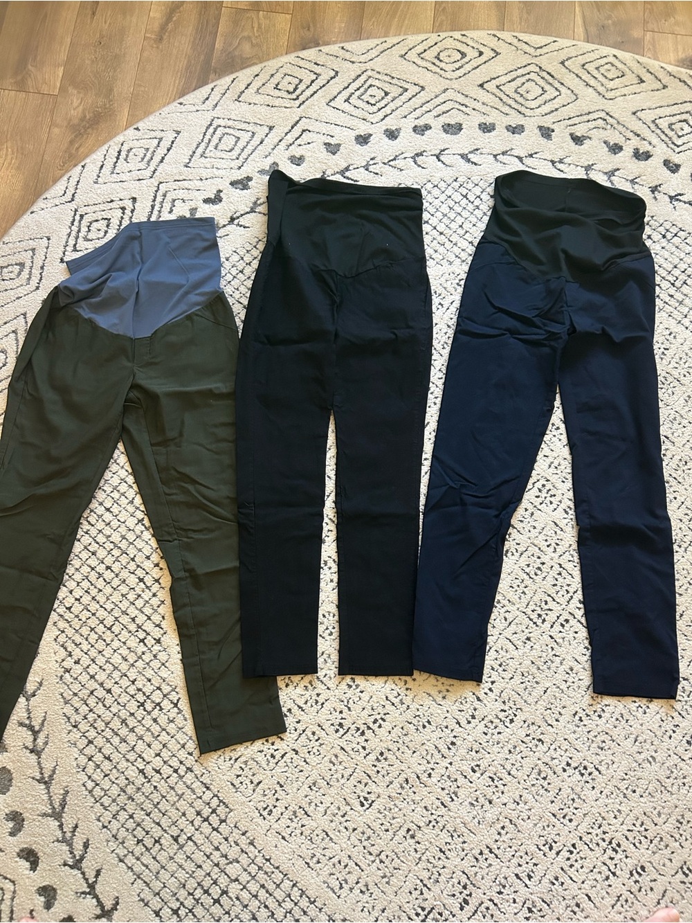 Set of 3 maternity slacks - black, navy and dark green slim fit, size medium